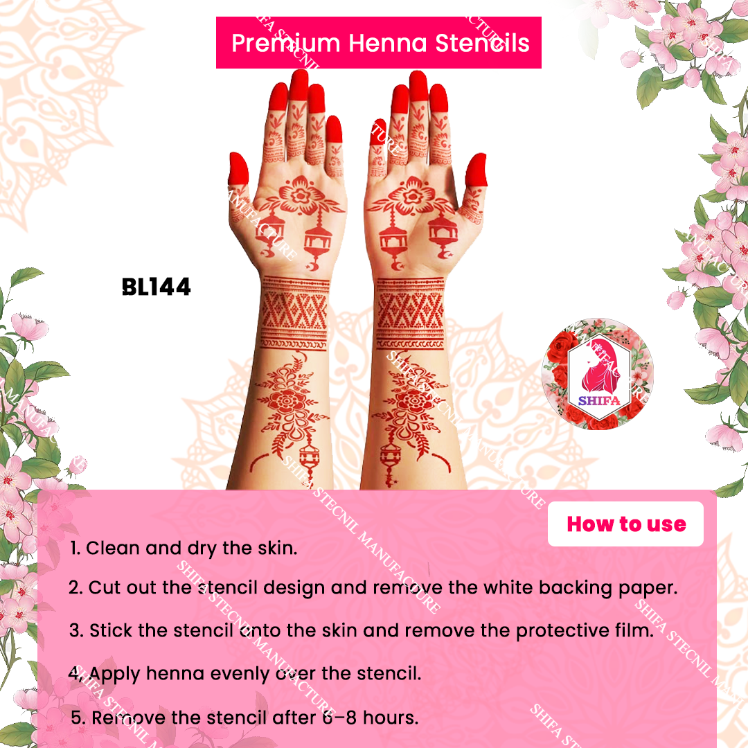BL144 Lantern Bloom Royale Double Hand Henna Stencil
